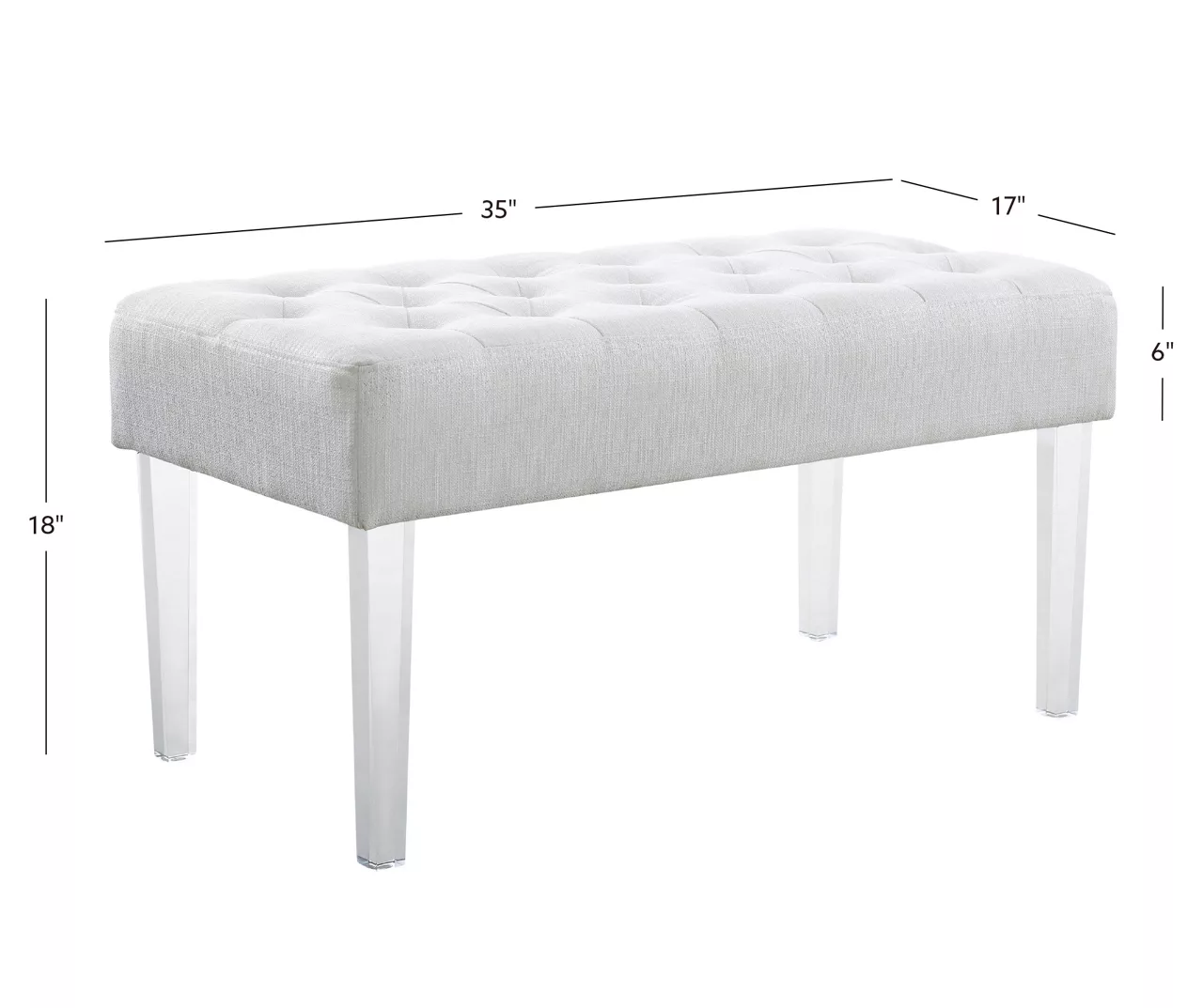 Marie Glitz White Tufted Linen Acrylic Leg Bench 13 Marie Glitz White Tufted Linen Acrylic Leg Bench - Image 11
