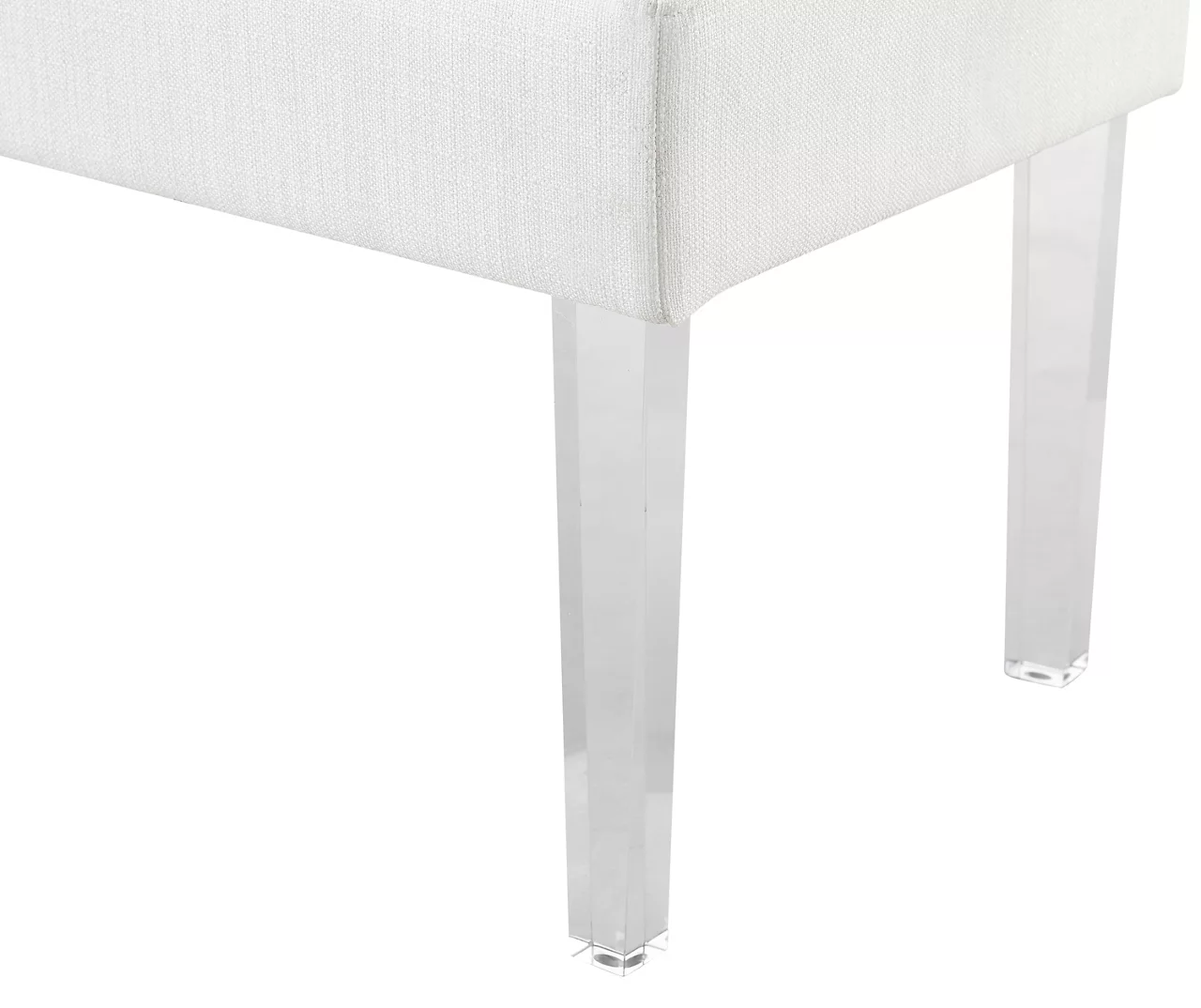 Marie Glitz White Tufted Linen Acrylic Leg Bench 7 Marie Glitz White Tufted Linen Acrylic Leg Bench - Image 5