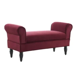 Elsie Berry & Dark Mahogany Upholstered Rolled Arm Bench