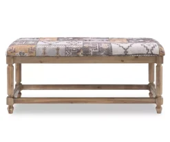 Gray Moroccan Tapestry Upholstered Rustic Driftwood Bench -Furniture Specialty Shop 810543274 3
