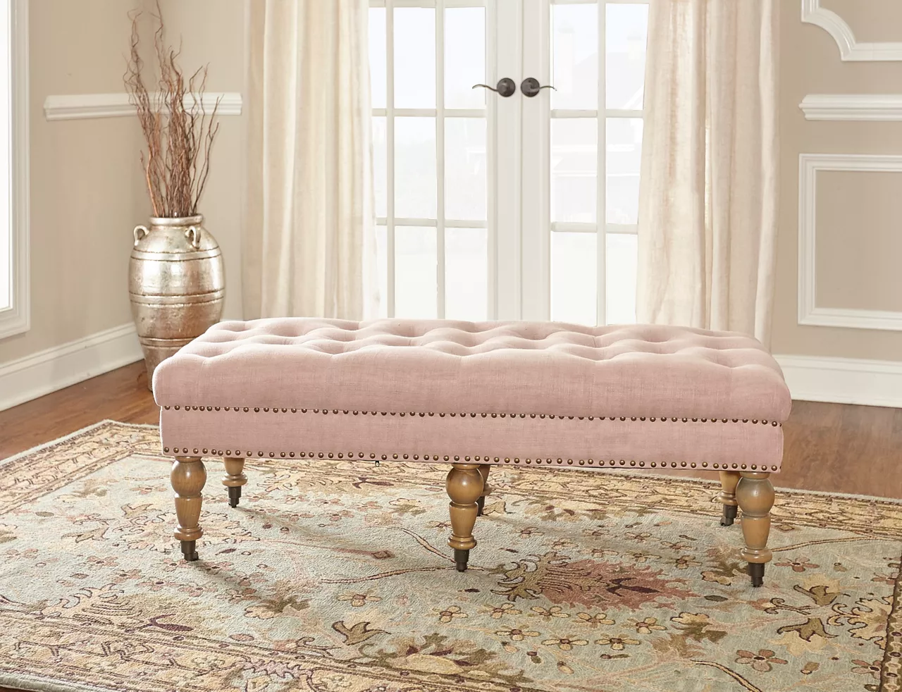 Claire Linen Upholstered Rolling Bench 9 Claire Linen Upholstered Rolling Bench - Image 7