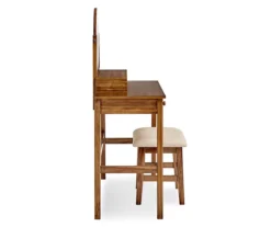 Laura 2-Piece Walnut & Beige 6-Drawer Tilting Mirror Vanity Set -Furniture Specialty Shop 810543314 4