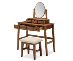 Laura 2-Piece Walnut & Beige 6-Drawer Tilting Mirror Vanity Set -Furniture Specialty Shop 810543314 5