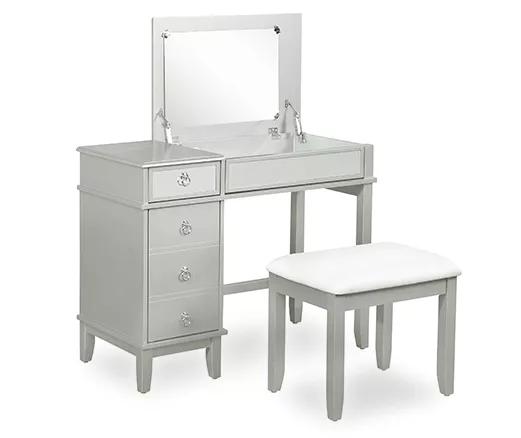 Jasmine 2-Piece White 1-Drawer Lifting Mirror Vanity Set 4 Jasmine 2-Piece White 1-Drawer Lifting Mirror Vanity Set - Image 2