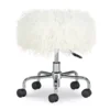 Zola White Faux Fur Rolling Swivel Stool