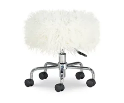 Zola White Faux Fur Rolling Swivel Stool -Furniture Specialty Shop 810543344 4