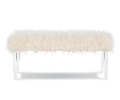 Cara White Faux Fur Acrylic Leg Bench -Furniture Specialty Shop 810543373 3