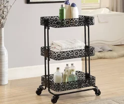 Mabry Black 3-Tier Pierced Floral Rolling Cart -Furniture Specialty Shop 810543382 2