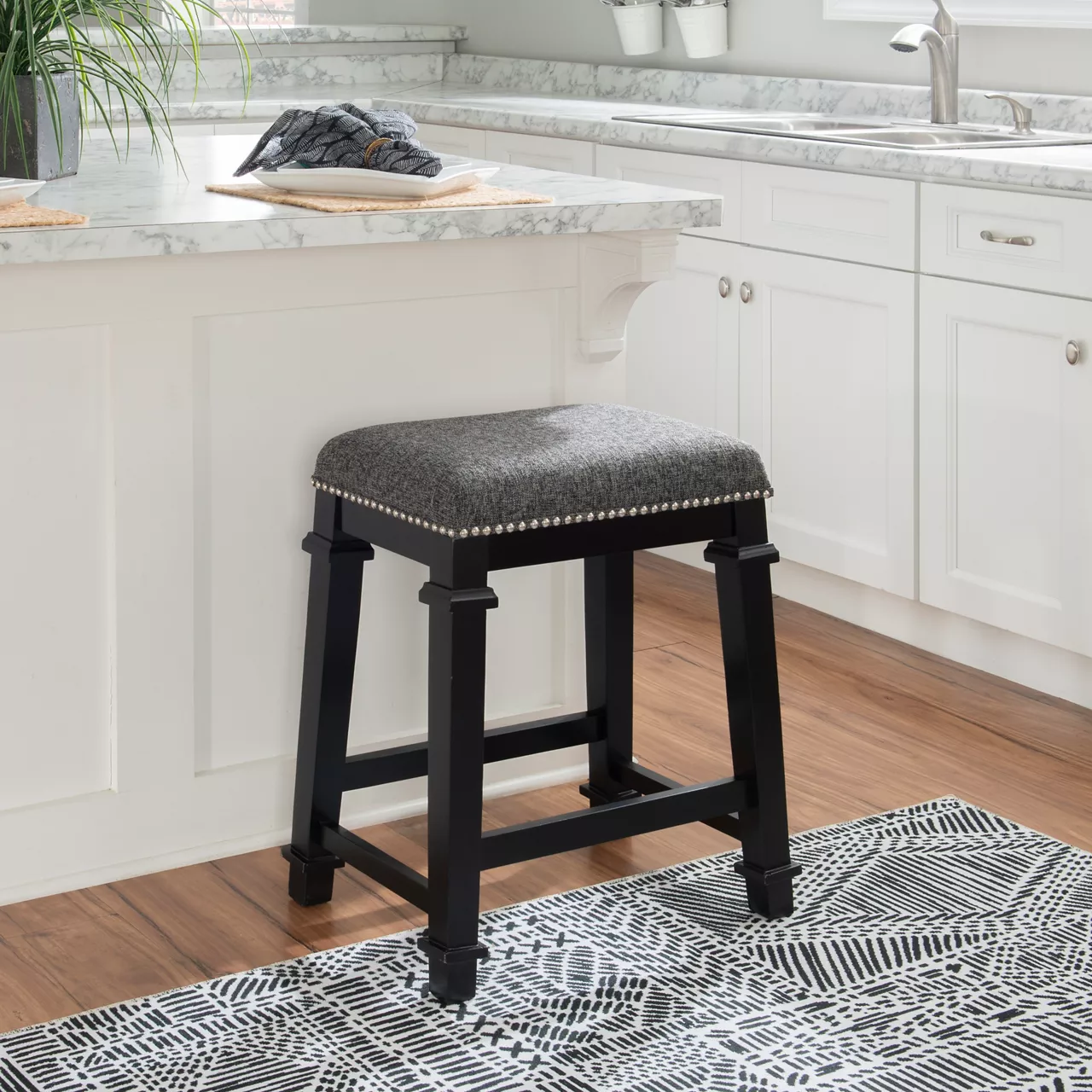Clark Black & White Upholstered Tweed Backless Counter Stool 4 Clark Black & White Upholstered Tweed Backless Counter Stool - Image 2