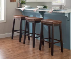 Brooke Cognac & Dark Brown Faux Leather Backless Padded Counter Stool -Furniture Specialty Shop 810543421 2