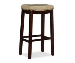 Brooke Beige & Dark Brown Faux Leather Backless Padded Bar Stool