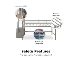 DHP Kaden Gray Junior Twin Loft Bed With Storage Steps -Furniture Specialty Shop 810543776 4