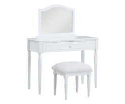 Vanity Table Set With Mirror & Faux Fur Stool -Furniture Specialty Shop 810576524 810576521 A0