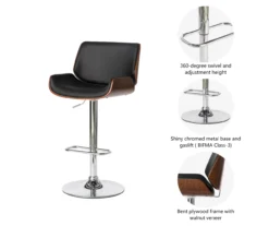 Glitzhome Mid-Century Modern Faux Leather & Chrome Adjustable Bar Stools, 2-Pack -Furniture Specialty Shop 810598742 A0 6