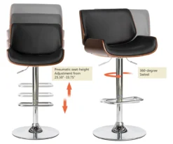 Glitzhome Mid-Century Modern Faux Leather & Chrome Adjustable Bar Stools, 2-Pack -Furniture Specialty Shop 810598742 A0 7