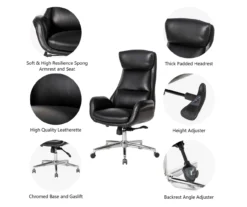 Black Mid-Century Modern Faux Leather Executive Office Chair -Furniture Specialty Shop 810598936 A0 6