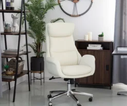 Cream Mid-Century Modern Faux Leather Executive Office Chair -Furniture Specialty Shop 810598938 A0 2