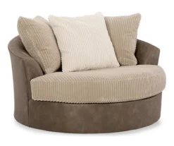 Keskin Brown Faux Leather Oversize Swivel Accent Chair -Furniture Specialty Shop 810612413 1