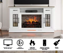 60" White 2-Door Electric Fireplace Console -Furniture Specialty Shop 810618088 M7