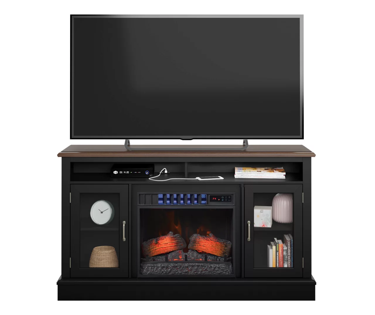 59.5" Black CoolGlow Electric Fireplace & Fan Console 4 59.5" Black CoolGlow Electric Fireplace & Fan Console - Image 2